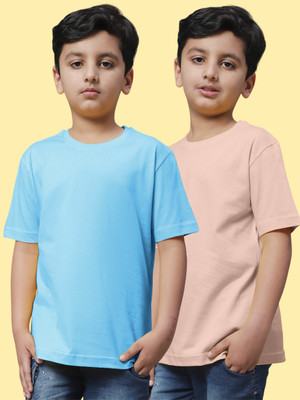FBAR Boys Solid Pure Cotton Regular T Shirt(Light Blue, Beige, Pack of 2)