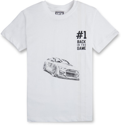 GINI & JONY Baby Boys Typography Cotton Blend Regular T Shirt(White, Pack of 1)