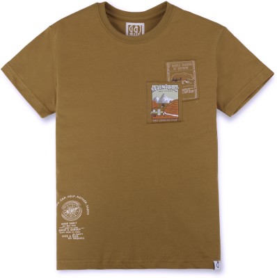 GINI & JONY Baby Boys Printed Cotton Blend T Shirt(Brown, Pack of 1)
