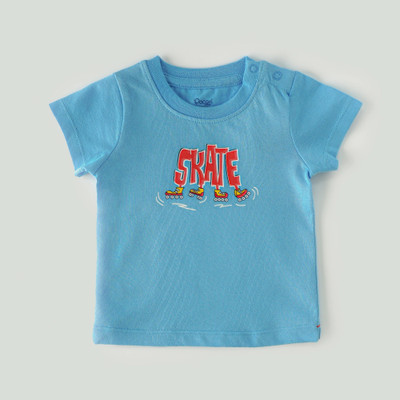 Popees Baby Boys Typography, Printed Cotton Blend Regular T Shirt(Blue, Pack of 1)