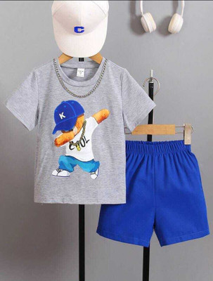 Rithi Fashion Baby Boys & Baby Girls Printed Pure Cotton Regular T Shirt(Grey, Pack of 1)