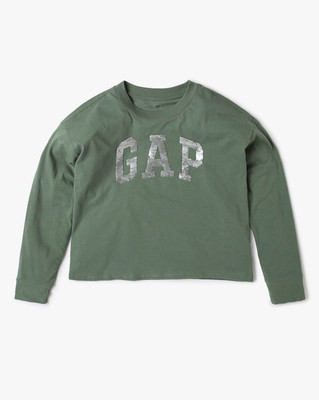GAP Girls Printed Organic Cotton Regular T Shirt(Green, Pack of 1)