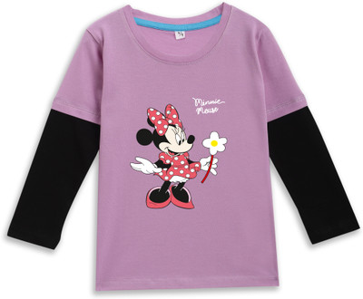 Superb Starling Baby Girls Self Design Cotton Blend Regular T Shirt(Purple, Pack of 1)