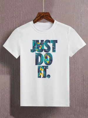 KPPRINT Boys & Girls Printed Cotton Blend Regular T Shirt(White, Pack of 1)