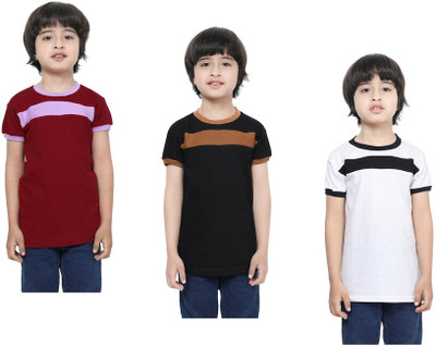 KAVYA Boys Solid Pure Cotton Regular T Shirt(Multicolor, Pack of 3)