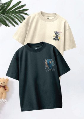 Codez Boys Graphic Print Pure Cotton Oversized T Shirt(Multicolor, Pack of 2)