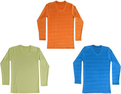 Indistar Boys Solid Polyester Regular T Shirt(Multicolor, Pack of 3)