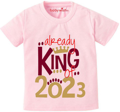 Babywish Boys & Girls Graphic Print Cotton Blend Regular T Shirt(Pink, Pack of 1)