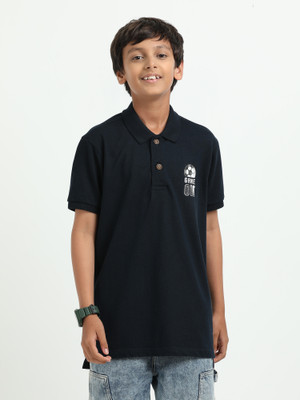 estuna Boys Printed Pure Cotton Regular T Shirt(Dark Blue, Pack of 1)