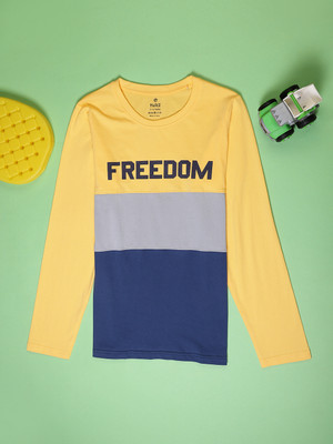 V-MART Boys Colorblock Cotton Blend Regular T Shirt(Yellow, Pack of 1)