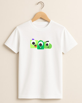 Kidaroo Boys & Girls Printed Pure Cotton Regular T Shirt(White, Pack of 1)