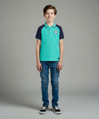 KILLER Boys Printed Pure Cotton Regular T Shirt(Blue, Pack of 1)