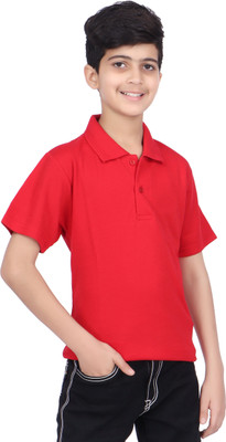 Carlos Boys Solid Cotton Blend Regular T Shirt(Red, Pack of 1)