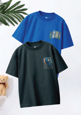 Codez Boys Graphic Print Pure Cotton Oversized T Shirt(Multicolor, Pack of 2)