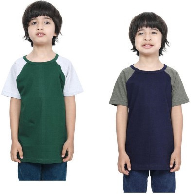 IndiWeaves Boys Solid Pure Cotton Regular T Shirt(Multicolor, Pack of 2)