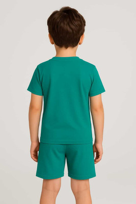 Sattitudde Boys & Girls Printed Cotton Blend Regular T Shirt(Green, Pack of 1)