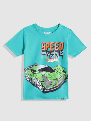 YK X Minute Mirth Boys Printed Cotton Blend Regular T Shirt(Green, Pack of 1)