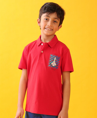 anthrilo Baby Boys Self Design Cotton Blend Regular T Shirt(Red, Pack of 1)