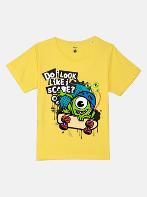 Yk Boys Printed Pure Cotton Regular T Shirt(Yellow, Pack of 1)