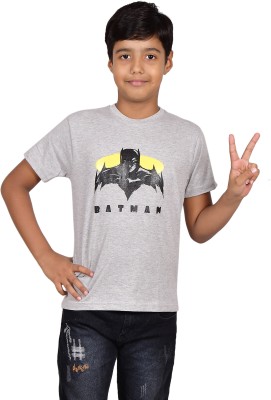 TAPA KON Boys Graphic Print Pure Cotton Regular T Shirt(Grey, Pack of 1)