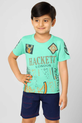 HMAGURI Boys Printed Cotton Blend Regular T Shirt(Orange, Pack of 1)