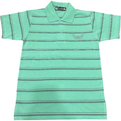 Carlos Boys Striped Cotton Blend Regular T Shirt(Green, Pack of 1)