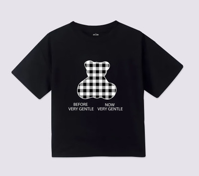 AALEKH Baby Boys & Baby Girls Printed Pure Cotton Regular T Shirt(Black, Pack of 1)
