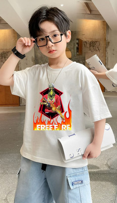 Kintu Parantu Boys Printed Polyester Regular T Shirt(White, Pack of 1)