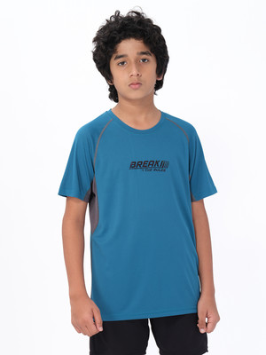 TECHNOSPORT Boys Typography Polyester Slim T Shirt(Blue, Pack of 1)