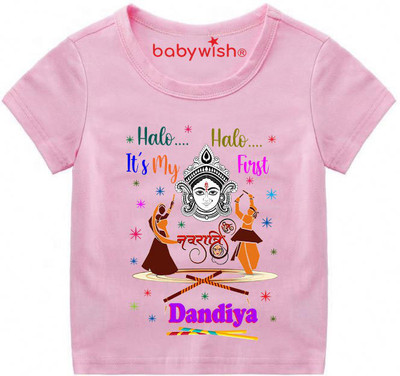 Babywish Boys & Girls Printed Cotton Blend Regular T Shirt(Pink, Pack of 1)