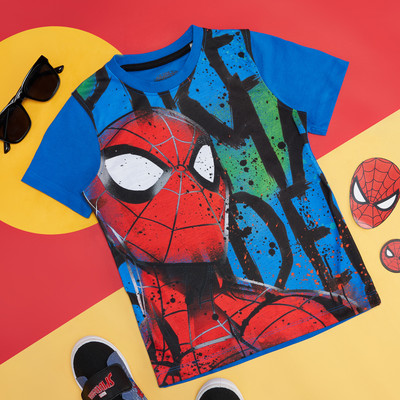 Pantaloons Junior Boys Printed Cotton Blend Regular T Shirt(Blue, Pack of 1)