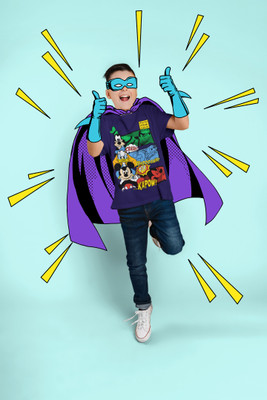 ZasuFashion Boys & Girls Cartoon/Superhero Cotton Blend Regular, Slim T Shirt(Dark Blue, Pack of 1)
