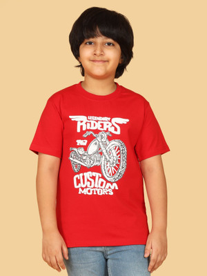 BUTRU Boys Printed Cotton Blend Regular T Shirt(Red, Pack of 1)