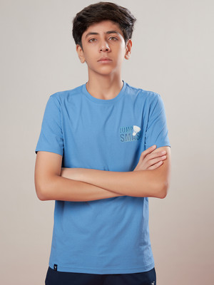 TECHNOSPORT Boys Printed Polyester Slim T Shirt(Light Blue, Pack of 1)