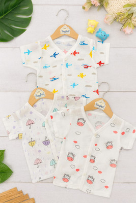 TinyVail Baby Boys & Baby Girls Printed Pure Cotton Regular T Shirt(White, Pack of 3)
