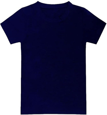 PrintPro Boys & Girls Solid Cotton Blend Regular T Shirt(Blue, Pack of 1)