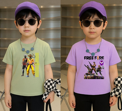Lecowar Boys Printed Polyester Regular T Shirt(Green, Purple, Pack of 2)