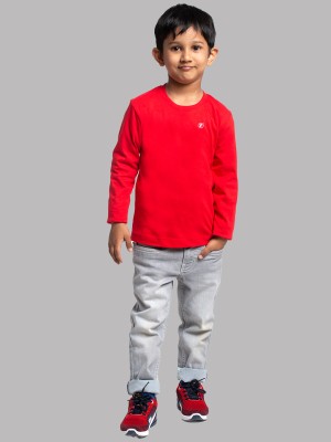 FRISKERS Boys Solid Pure Cotton Slim T Shirt(Red, Pack of 1)