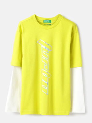 United Colors of Benetton Baby Boys Solid Pure Cotton Regular T Shirt(Yellow, Pack of 1)