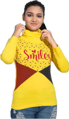 babylite Girls Printed Pure Cotton Regular T Shirt(Yellow, Pack of 1)