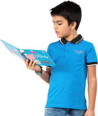 YOUMAA FAB Boys Solid Pure Cotton Regular T Shirt(Blue, Pack of 1)