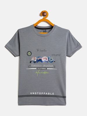 DUKE Boys Printed Cotton Blend Slim T Shirt(Grey, Pack of 1)