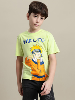 kidsville Boys Graphic Print Cotton Blend Regular T Shirt(Green, Pack of 1)