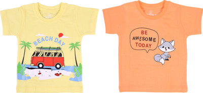 Toddylon Boys & Girls Graphic Print Pure Cotton Regular T Shirt(Multicolor, Pack of 2)