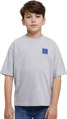 Rare Ones Boys Graphic Print Cotton Blend Oversized T Shirt(Grey, Pack of 1)