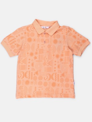 Spyby Boys Printed Cotton Blend Regular T Shirt(Orange, Pack of 1)