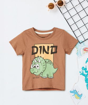 MAX Baby Boys Printed Pure Cotton Regular T Shirt(Brown, Pack of 1)