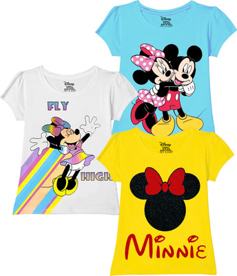 DISNEY BY MISS & CHIEF Girls Printed Cotton Blend Regular T Shirt(Multicolor, Pack of 3)