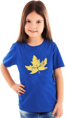 KIDDY STAR Girls Printed Cotton Blend Regular T Shirt(Blue, Pack of 1)