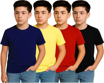 Belive in Yourself Boys Solid Elastane Regular T Shirt(Multicolor, Pack of 4)